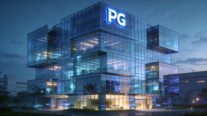 PG大厦3D外观效果图 - 位于上海浦东新区张江高科技园区的现代玻璃幕墙办公楼，楼顶有PG品牌发光标识